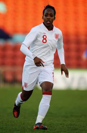 SCUNTHORPE, ENGLAND - MARCH 31: Danielle Carter of England in action during the UEFA European Women's U19 Championship Qualifier match between England and Finland at Glanford Park on March 31, 2012 in Scunthorpe, England. (Photo by Matt Lewis - The FA/The FA via Getty Images)