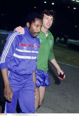 Sombre: Ramsey consoled after Brighton's defeat in the 1983 FA Cup final (Photo by Action Images)