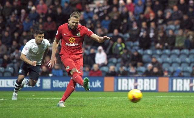 Football - Preston North End v Blackburn Rovers - Sky Bet Football League Championship - Deepdale - 21/11/15 Blackburn Rovers' Jordan Rhodes scores their second goal from a penalty kick Mandatory Credit: Action Images / Paul Burrows Livepic EDITORIAL USE ONLY. No use with unauthorized audio, video, data, fixture lists, club/league logos or "live" services. Online in-match use limited to 45 images, no video emulation. No use in betting, games or single club/league/player publications. Please contact your account representative for further details.