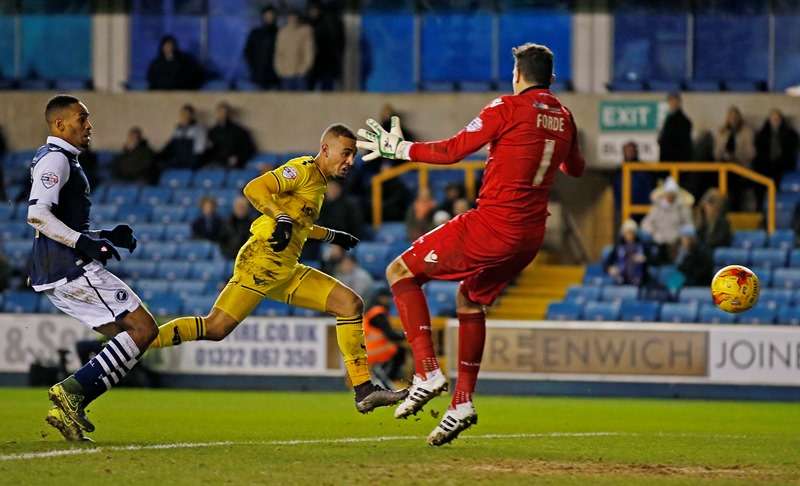 Decider: Kemar Roofe scores the second goal at Millwall that would ultimately take them to the final (photo by Action Images / John Sibley)