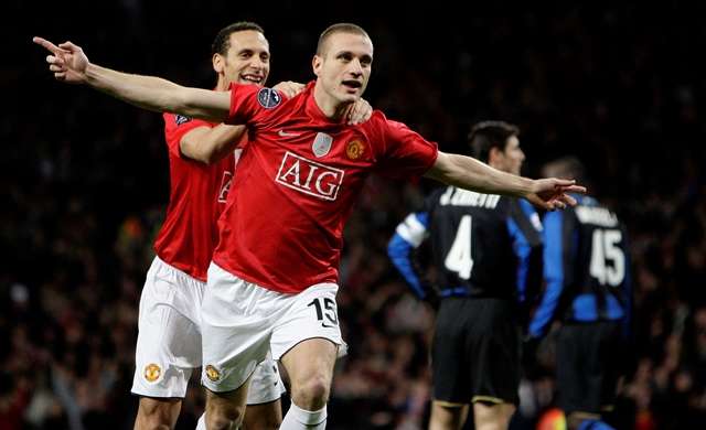 Dream pairing: Nemanja Vidic celebrates with Rio Ferdinand after scoring against Inter Milan