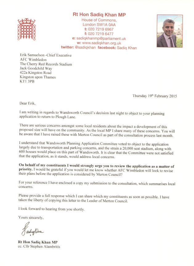 sadiq khan letter