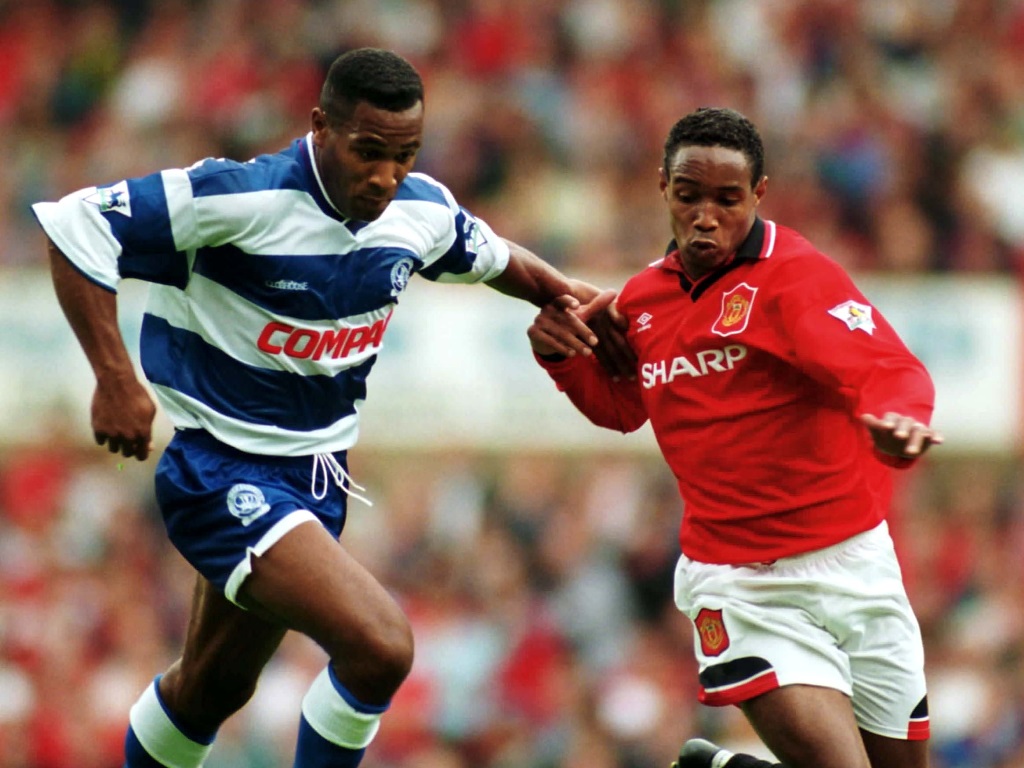 Heyday: Les Ferdinand in Action for QPR against Paul Ince's Manchester United (Picture: Action Images)