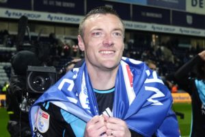 Leicester City's Jamie Vardy celebrates securing the Championship title after the Sky Bet Championship match at Deepdale, Preston. Picture date: Monday April 29, 2024.