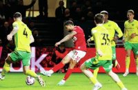 TAKE THAT: Nahki Wells fires home to double the Robins’ lead PICTURE: Alamy