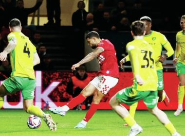 TAKE THAT: Nahki Wells fires home to double the Robins’ lead PICTURE: Alamy