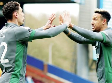 YOU BEAUTY: Cardiff City’s Yousef Salech, left, celebrates with Callum Robinson after opening the scoring PICTURES: Alamy