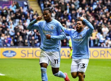 Haji Wright celebrates his opener for Coventry City with Jay Dasilva PICTURE: Alamy