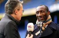 Former Chelsea player Jimmy Floyd Hasselbaink (right) being interviewed before the game during the Premier League match at Stamford Bridge, London.