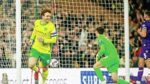 Norwich hitman Josh Sargent celebrates