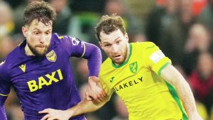 Oxford United’s Hidde ter Avest, left, and Norwich’s Jack Stacey battle it out PICTURES: Alamy