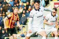 SPOT-ON: Josh Hawkes scores Tranmere’s winner at Bradford last week PICTURE: Alamy
