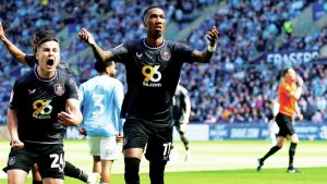 GAME ON: Burnley’s Jaidon Anthony celebrates his equaliser with teammate Josh Cullen PICTURE: Alamy