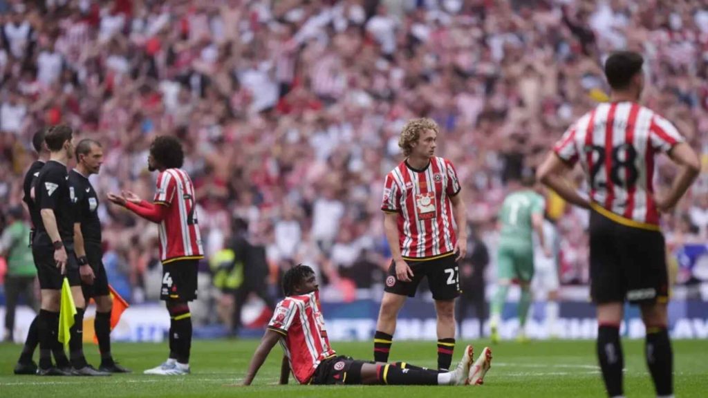 Sheffield United players show their dejection after losing the Sky Bet Championship play-off final to Sunderland in May (Ben Whitley/PA)