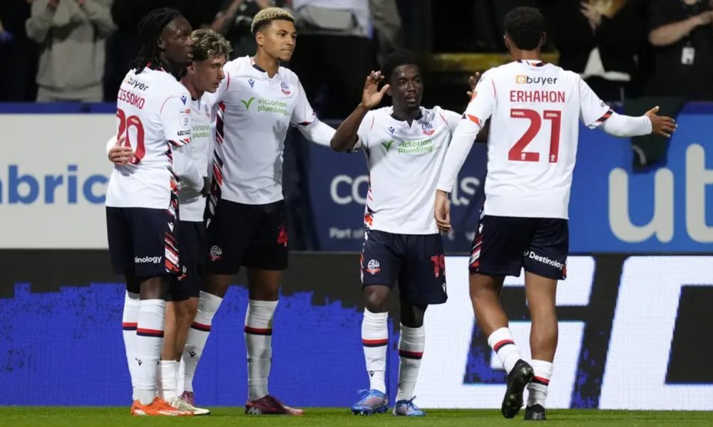Mason Burstow (third left) celebrates his goal (Nick Potts/PA)