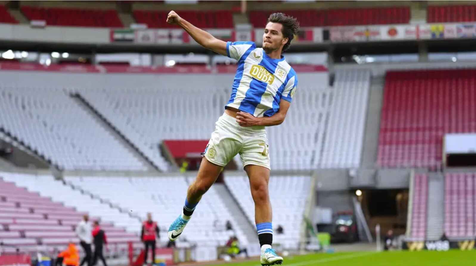 Huddersfield Town’s Leo Castledine celebrates after scoring his side’s first goal during the Carabao Cup second round match at Stadium of Light , Sunderland. Picture date: Tuesday August 26, 2025.