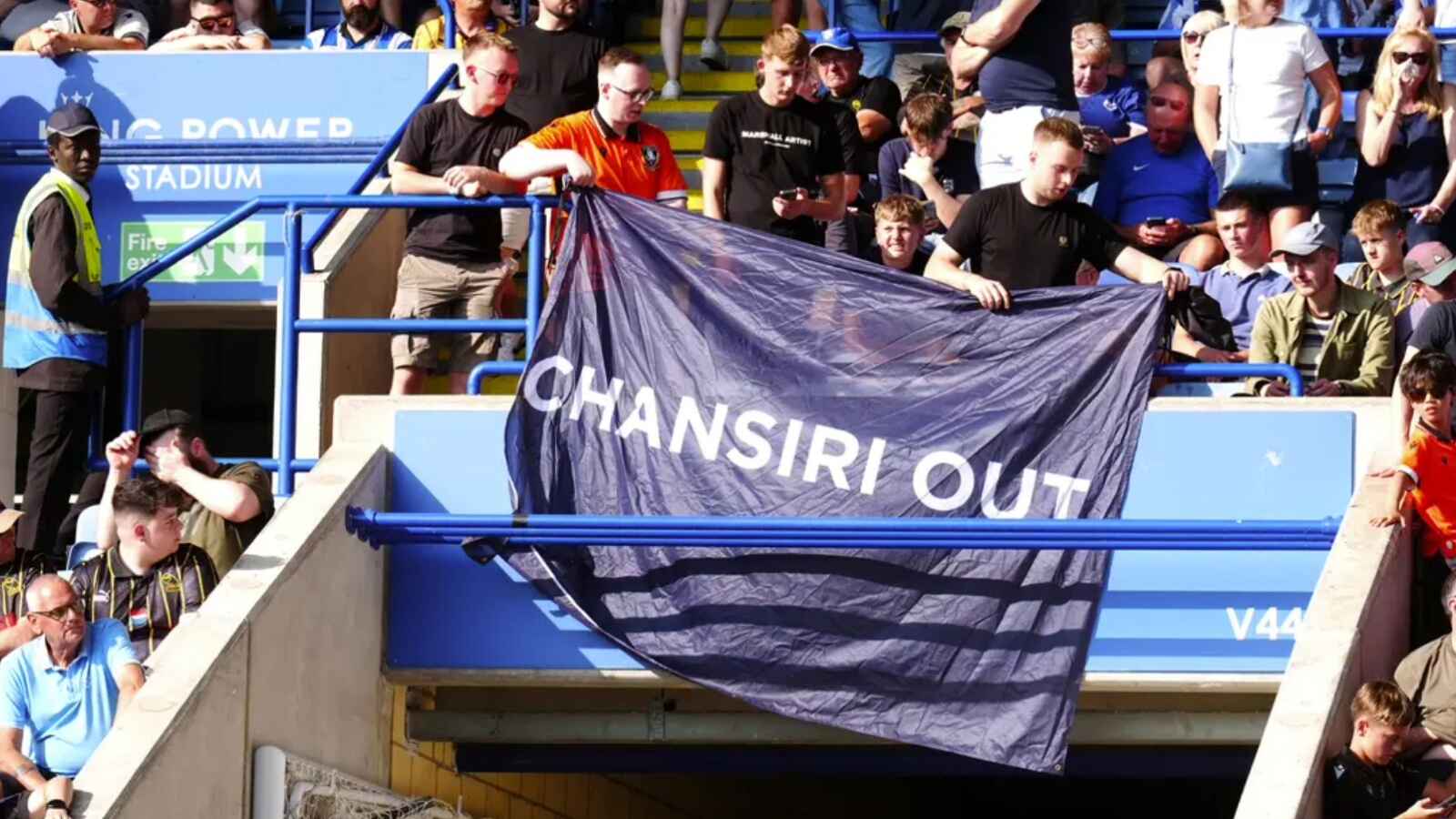 Sheffield Wednesday fans in the stands protest against club owner Dejphon Chansiri (Mike Egerton/PA)