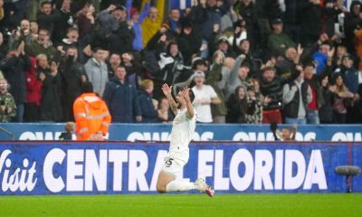 Cameron Burgess celebrates scoring for Swansea