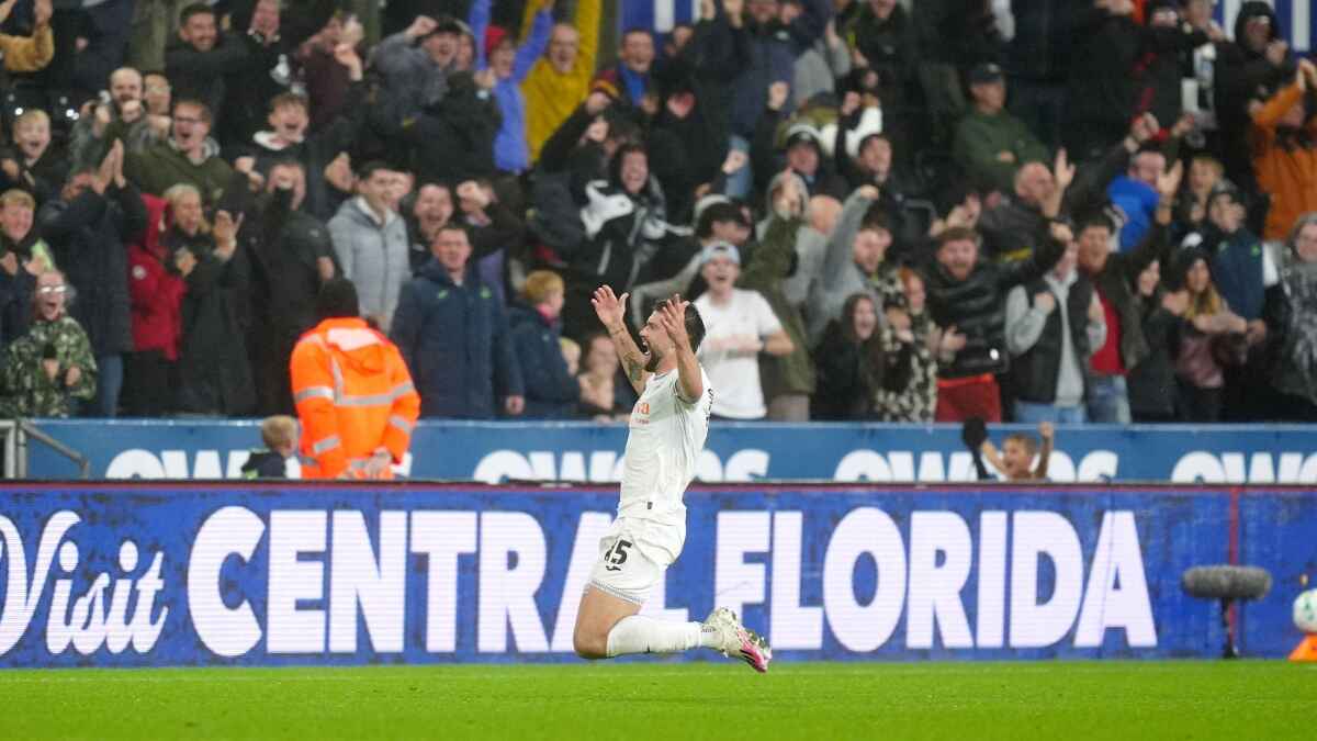 Cameron Burgess celebrates scoring for Swansea