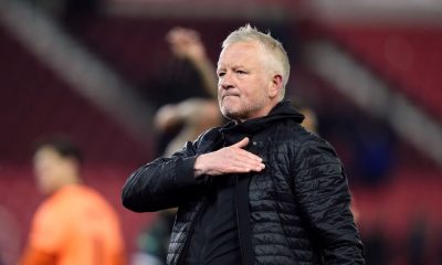 Chris Wilder puts his hand on his heart as he salutes the Sheffield United fans