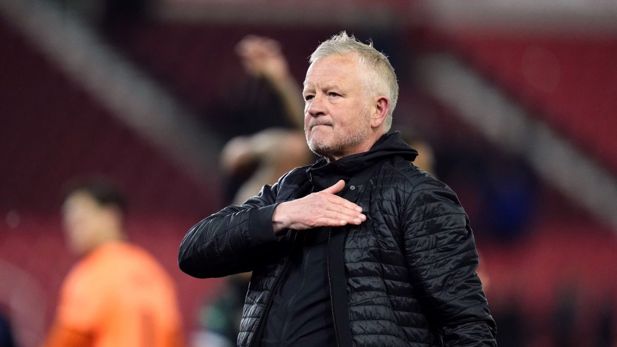 Chris Wilder puts his hand on his heart as he salutes the Sheffield United fans