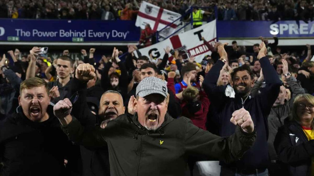 Grimsby fans celebrate victory at Sheffield Wednesday