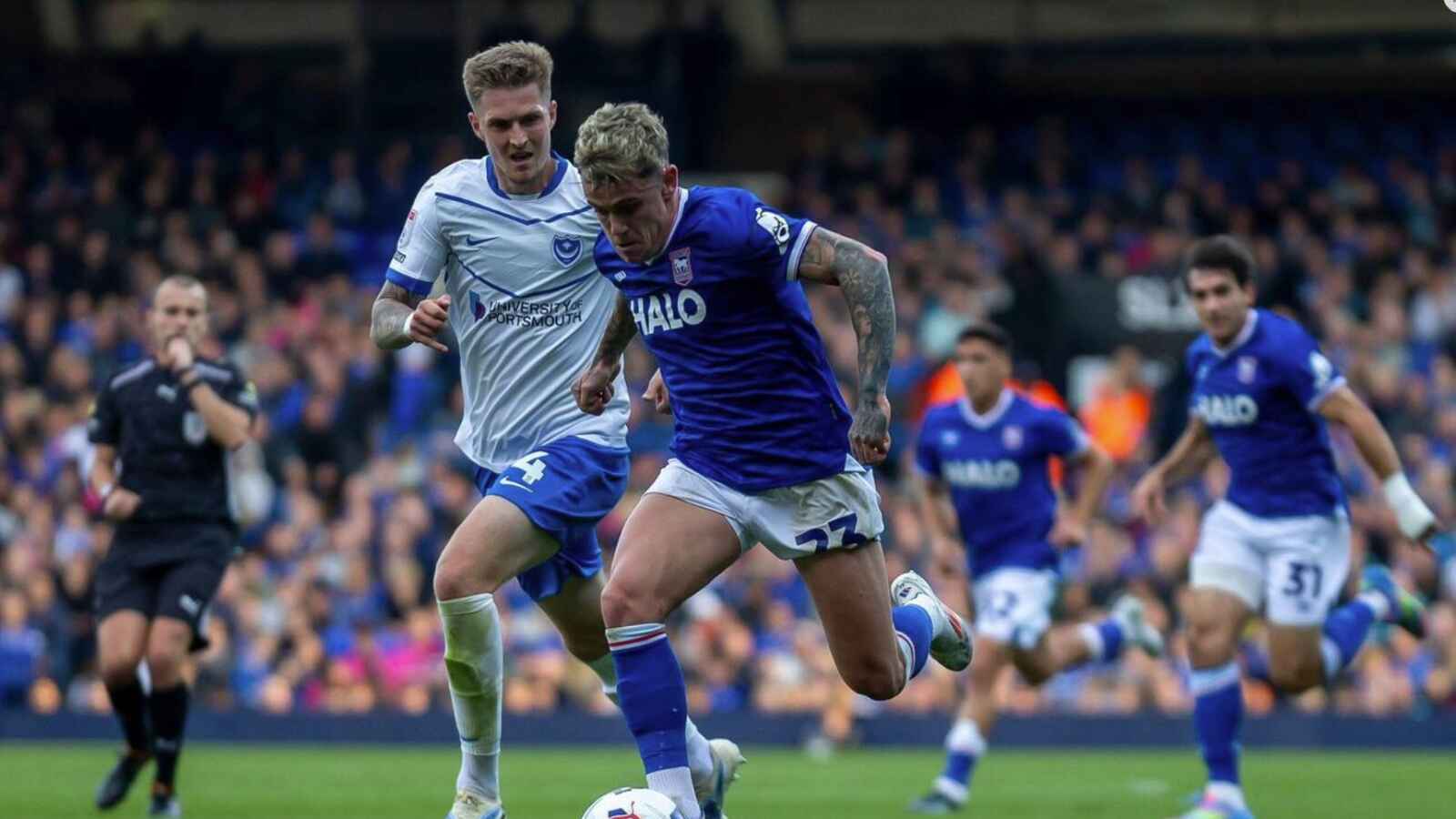Ipswich’s Sammie Szmodics takes the game to Pompey