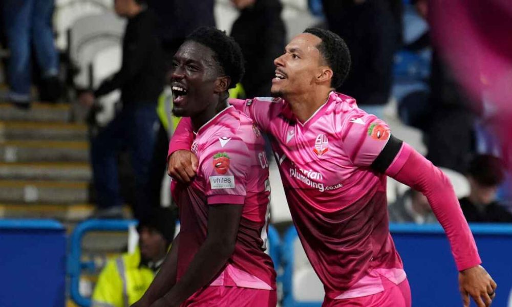 Amario Cozier-Duberry celebrates his last-gasp winner with team-mate Josh Dacres-Cogley