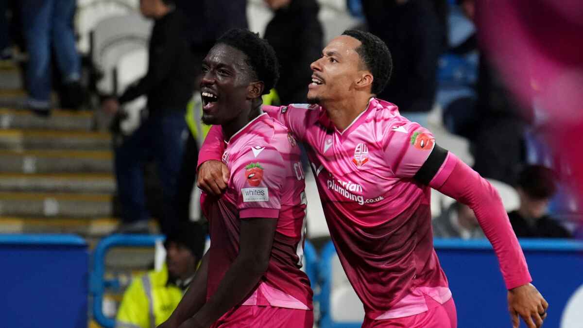 Amario Cozier-Duberry celebrates his last-gasp winner with team-mate Josh Dacres-Cogley
