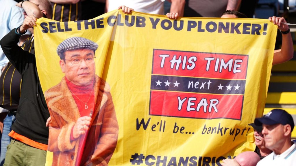 Sheffield Wednesday fans protest against owner Dejphon Chansiri at a Championship match against Leicester