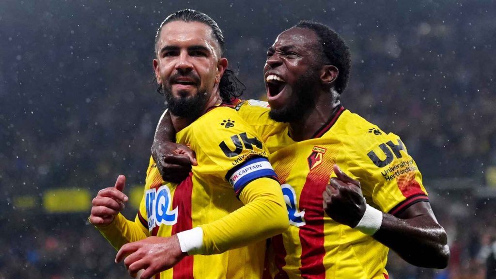 Watford’s Imran Louza (left) celebrates scoring