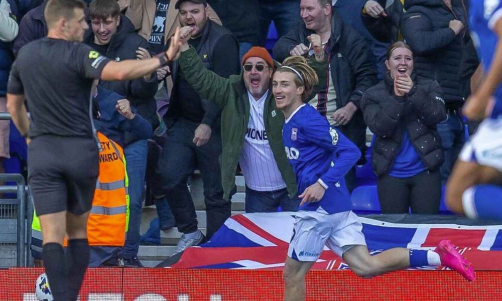 Jack Clarke celebrates scoring the only goal for Ipswich Town