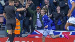 Jack Clarke celebrates scoring the only goal for Ipswich Town