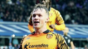 Joe Gelhardt celebrates scoring Hull City’s third goal