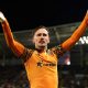 Hull City's Liam Millar celebrates his goal against Leicester City