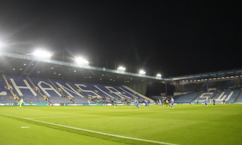 General view of Hillsborough during a Sheffield Wednesday v Leeds match, with the name 'Chansiri' spelled out in the empty seats