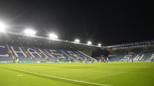 General view of Hillsborough during a Sheffield Wednesday v Leeds match, with the name 'Chansiri' spelled out in the empty seats