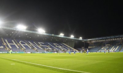 General view of Hillsborough during a Sheffield Wednesday v Leeds match, with the name 'Chansiri' spelled out in the empty seats
