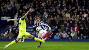 West Bromwich Albion’s Isaac Price scores their second goal in clinical fashion