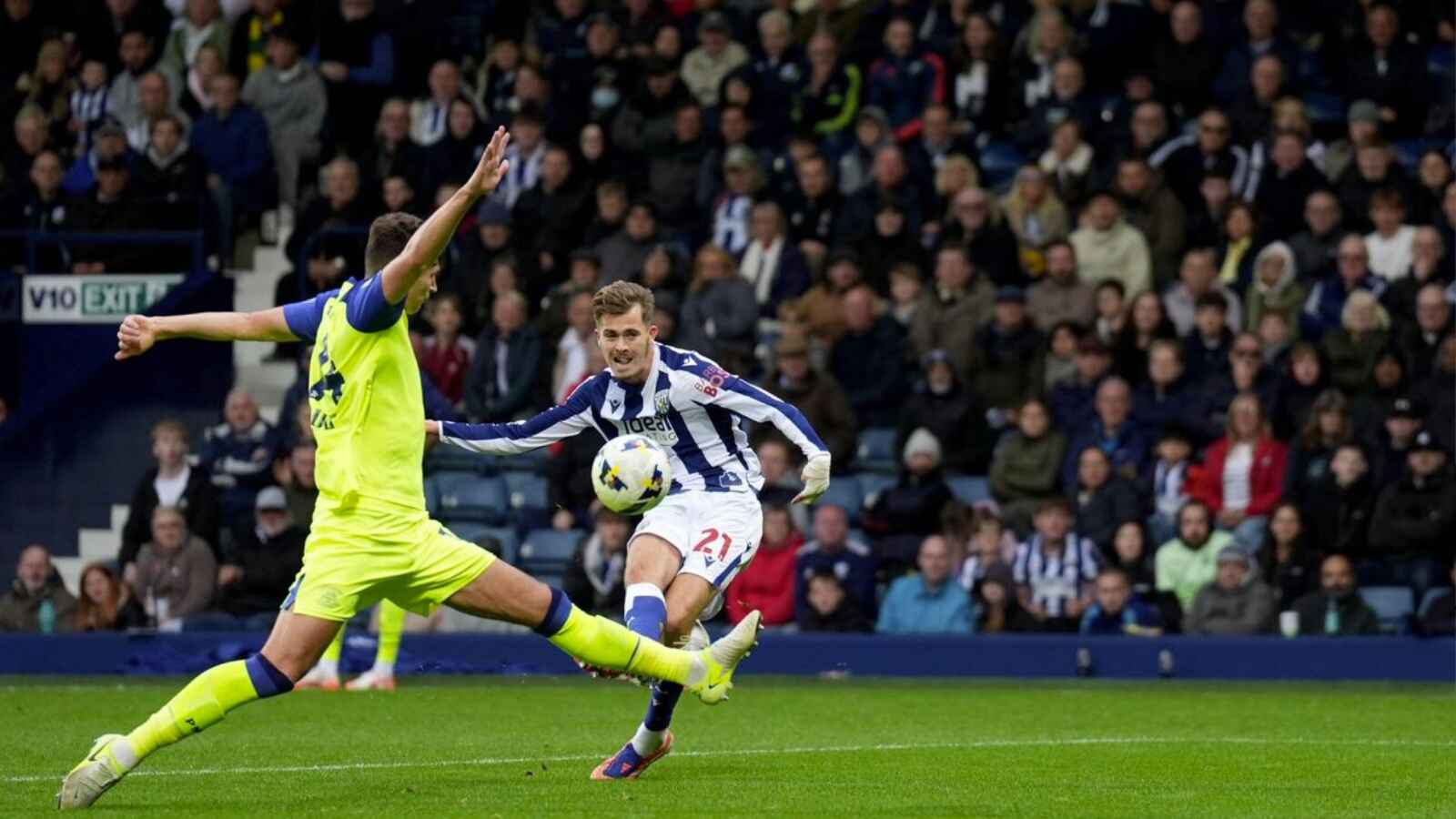 West Bromwich Albion’s Isaac Price scores their second goal in clinical fashion