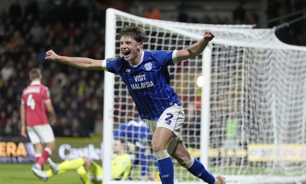 Will Fish celebrates after scoring Cardiff City’s winner
