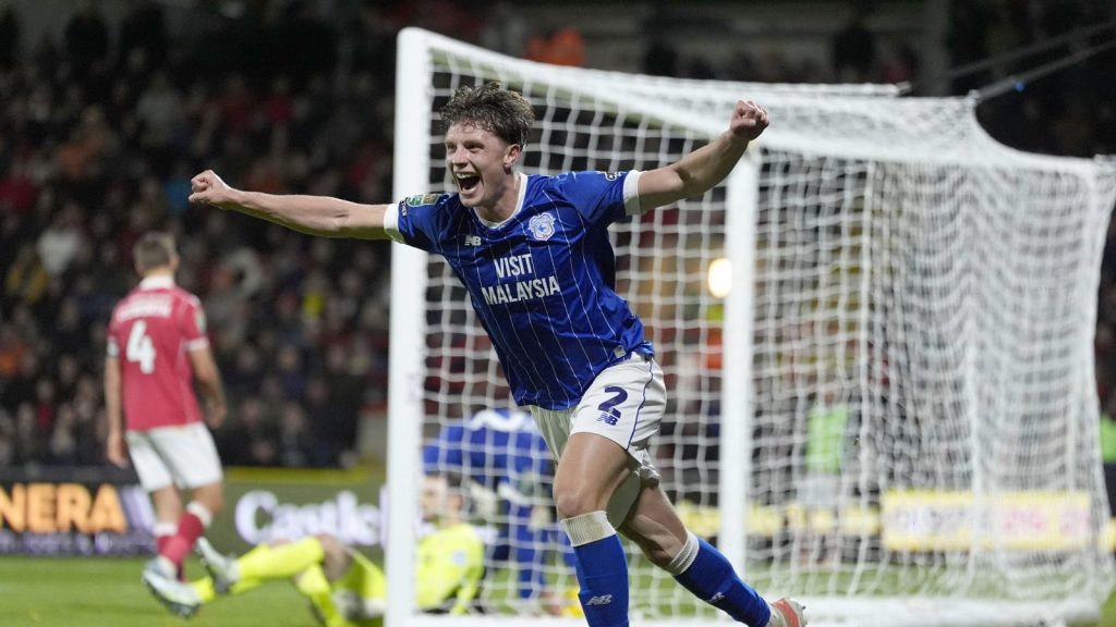 Will Fish celebrates after scoring Cardiff City’s winner