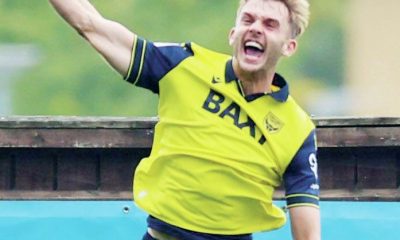 Oxford United’s Stan Mills celebrates his winner