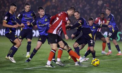 Lincoln City’s Ben House takes the shot that led to their winner