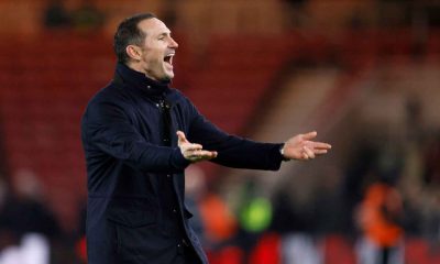 Coventry City boss Frank Lampard celebrates in front of the travelling support after victory over Middlesbrough.