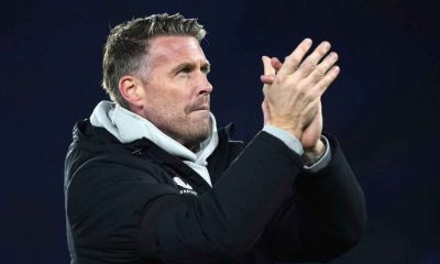Middlesbrough manager Rob Edwards applauds the fans after the midweek draw at Leicester City