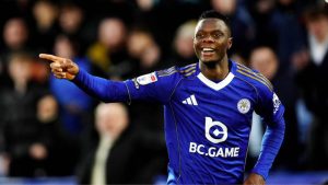 Leicester City’s Patson Daka celebrates doubling their lead