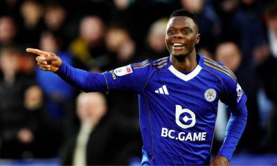Leicester City’s Patson Daka celebrates doubling their lead
