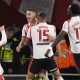Taylor Harwood-Bellis (second left) celebrates with his Southampton team-mates