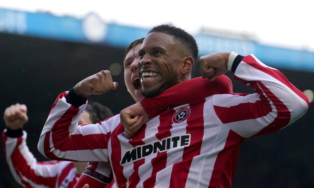 Sheffield United’s Tyrese Campbell celebrates his second goal against Sheffield Wednesday